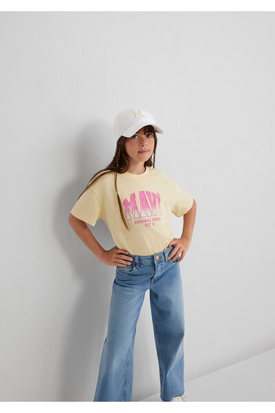 Mavi Logo Printed Yellow T-Shirt Loose Fit / Loose Relaxed Fit 7610386-70024