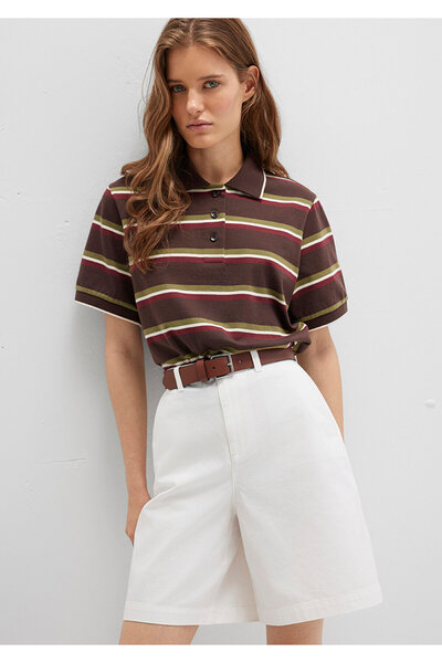 Mavi Çizgili Kahverengi Polo Tişört Regular Fit / Normal Kesim 1613346-90990