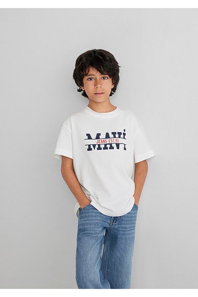 Mavi Λογότυπο εμπριμέ λευκό μπλουζάκι Loose Fit / Loose Relaxed Fit 6610397-70057
