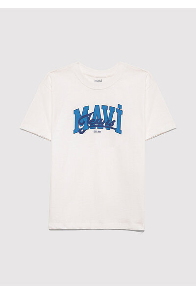 Mavi Jeans Printed White T-Shirt Loose Fit / Loose Relaxed Fit 6610373-70057