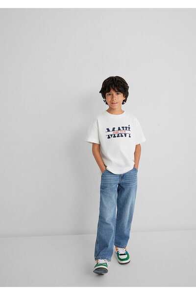 Mavi Λογότυπο εμπριμέ λευκό μπλουζάκι Loose Fit / Loose Relaxed Fit 6610397-70057