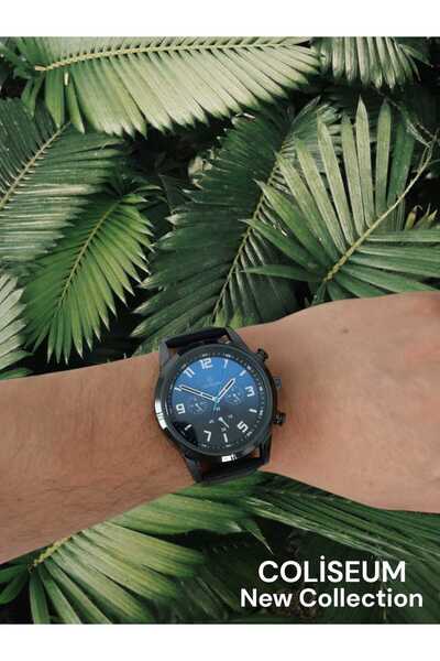 Coliseum ÖZEL SERİ Erkek Kol Saati Metal Kasa Deri Kordon Analog Şık Model –Siyah