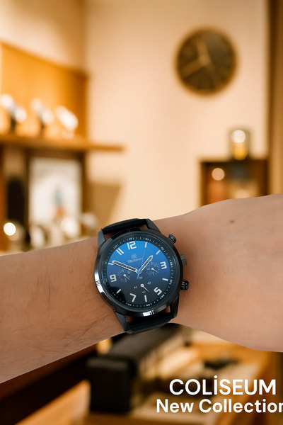 Coliseum ÖZEL SERİ Erkek Kol Saati Metal Kasa Deri Kordon Analog Şık Model –Siyah