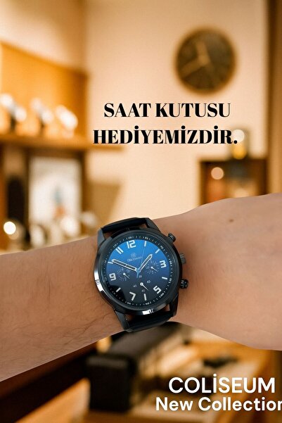 Coliseum ÖZEL SERİ Erkek Kol Saati Metal Kasa Deri Kordon Analog Şık Model –Siyah