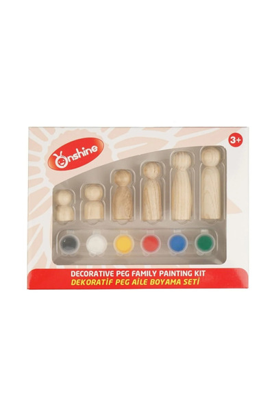 Tuşla Gelsin Dekoratif Peg Aile Boyama Seti Doğal Ahşap Peg Bebek Boya Ve Fırça