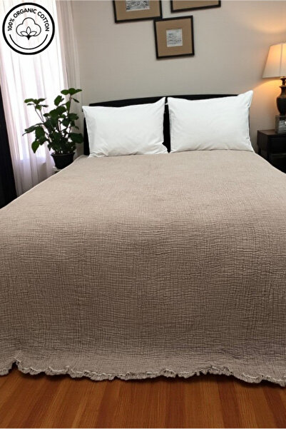 VESSİNOHOME Pure Serisi Çift Kişilik Müslin Yatak Örtüsü (220×240) %100 Pamuk, 4 Kat, Doğal Nefes Alabilen Kumaş