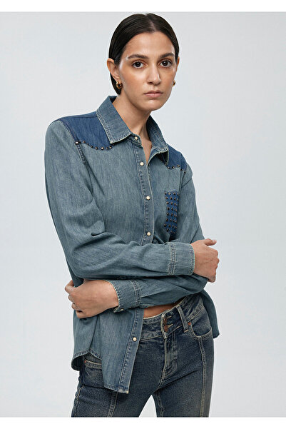 Mavi Cămașă de jeans Janet Iconic Fragmented Indigo Blue, cu croială mulată 1211045 -89500