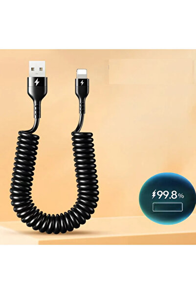 Fibaks iPhone 8 X Xs Xr 11 12 13 14 Pro Max Plus Uyumlu 1 Metre Spiralli Hızlı Şarj ve Data Kablosu