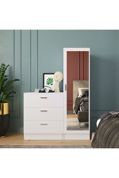 Yurupa Oswin Aynalı Şifonyer Gardırop Beyaz OSW6-W