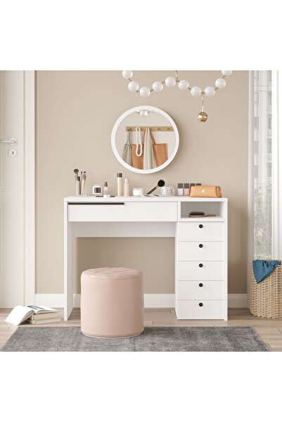 Yurupa Bohem Makyaj Masası 100cm Aynalı Çekmeceli Şifonyer Beyaz BOH29-W