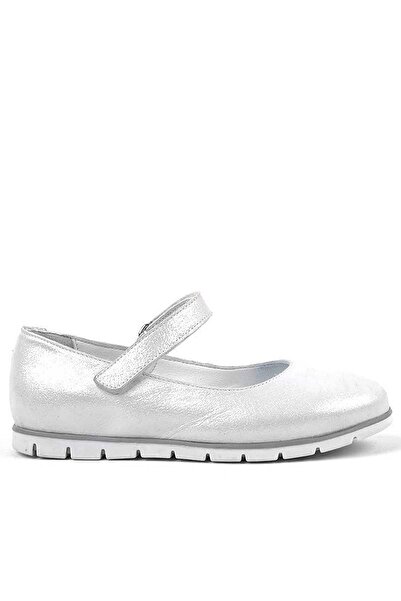 Raker Rakerplus Γνήσιο Δερμάτινο Ασημί Velcro Κοριτσίστικες Μπαλαρίνες