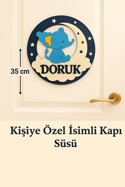 Kişiye Özel Fil Figürlü Kapı Süsü İsimli Bebek Odası Aksesuarı katmanlı