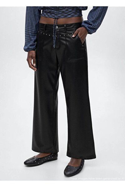 Mango Teen Zımbalı deri görünümlü pantolon