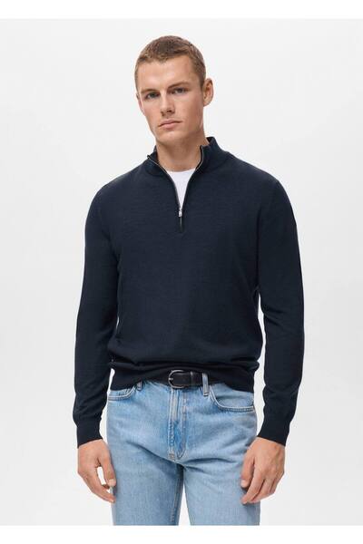 MANGO Man %100 merinos yün perkins yaka kazak