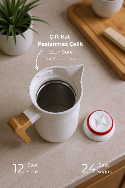 Bambum North Bamboo Handle Steel Thermos White 2 Liters