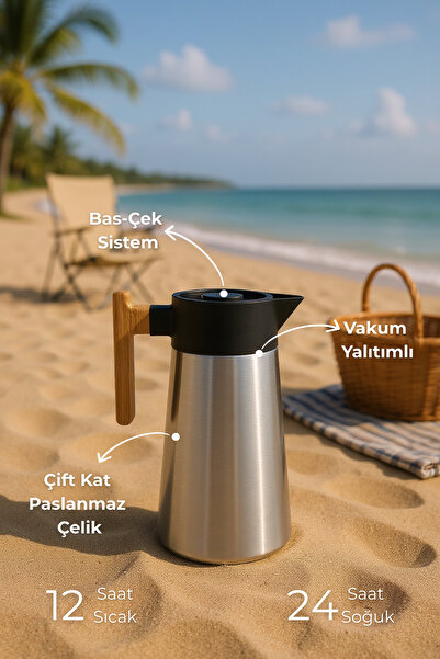 Bambum North Bamboo Handle Steel Thermos Inox 2 Liter