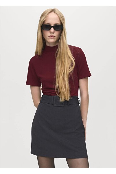 MANGO Woman Kontrast kemerli elbise