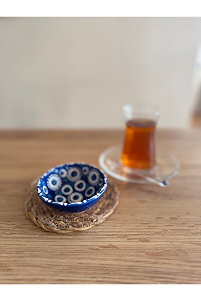 Home Seramik Kase 8 cm Kabartma Nazar Boncuklu Desen El İşçiliği
