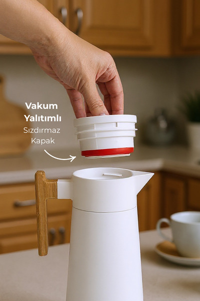 Bambum North Bamboo Handle Steel Thermos White 2 Liters