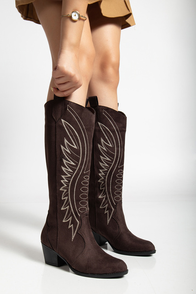 ŞIK STORE Γυναικείες μπότες καουμπόισσας με κέντημα Ashton, μακριές μέχρι το ...