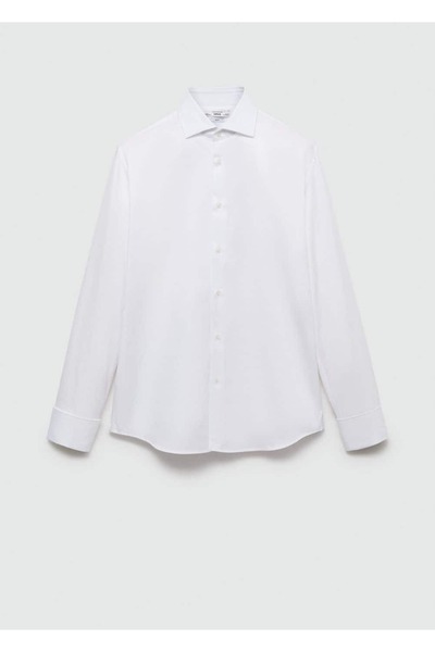 MANGO Man Kol düğmeli slim fit dimi kumaş gömlek