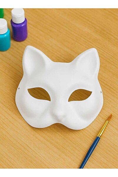 Parti Adresi Boyanabilir Karton Maske Hobi ve Etkinlik Maskesi Dıy Kedi Surat...