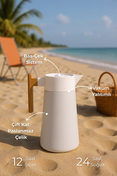 Bambum North Bamboo Handle Steel Thermos White 2 Liters