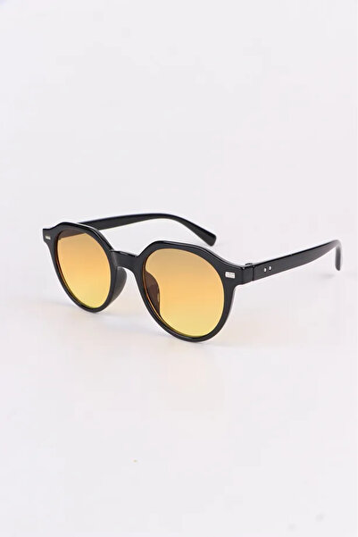 Chunky Frame Pen Unisex Black Yellow Glass Oval Sunglasses