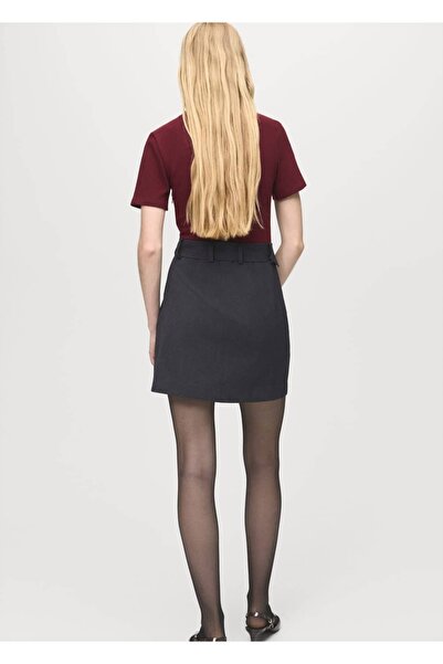 MANGO Woman Kontrast kemerli elbise