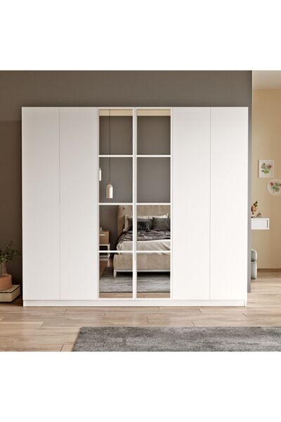 Yurupa Teeny 6 Kapaklı Çekmeceli Aynalı Gardırop Elbise Dolabı Beyaz TEE3-W