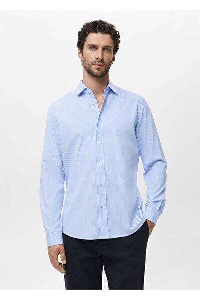 MANGO Man Regular kesim çizgili pamuklu gömlek