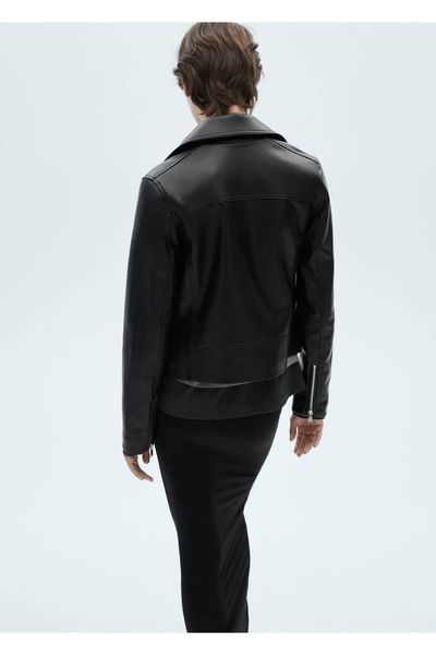 MANGO Woman Deri görünümlü biker ceket