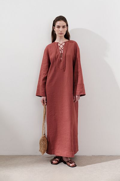 Manuka LEINEN BINDUNG DETAIL KLEID TIN