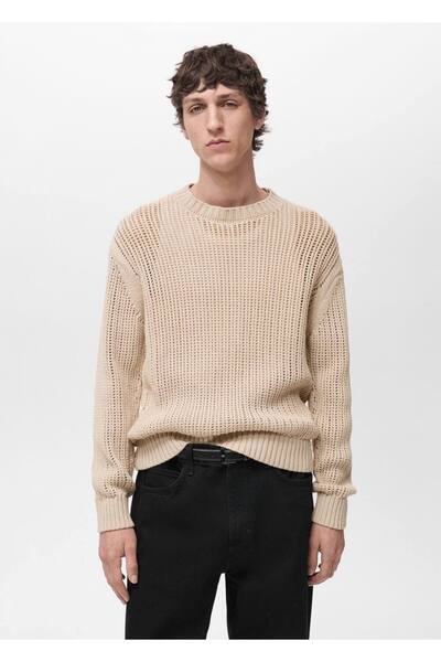 MANGO Man Pullover aus 100 % Baumwolle mit durchbrochenem Strickmuster