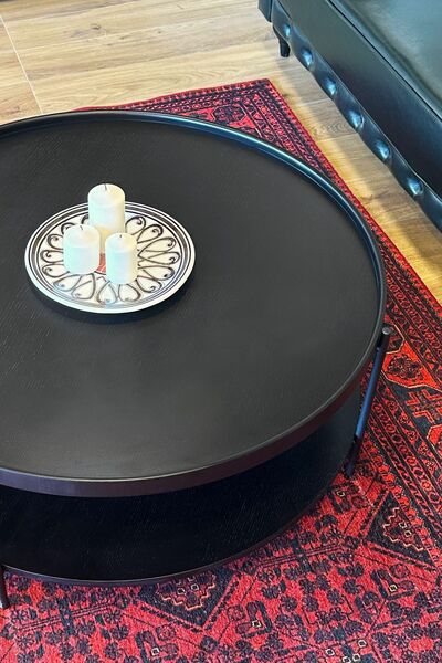 LAGOMA Harmonia Yuvarlak Orta Sehpa Ahşap Raf Metal Ayak - 100 cm