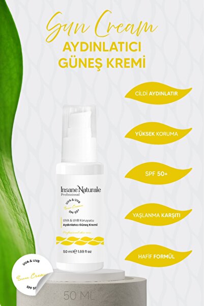 Insane Naturale Aydınlatıcı Spf 50 Uva & Uvb Koruyucu Güneş Kremi 50 ml