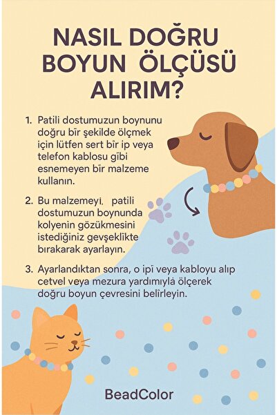 BEAD COLLAR İSİMLİ RENKLİ BONCUKLU KEDİ KÖPEK TASMASI / KOLYE AKSESUARI
