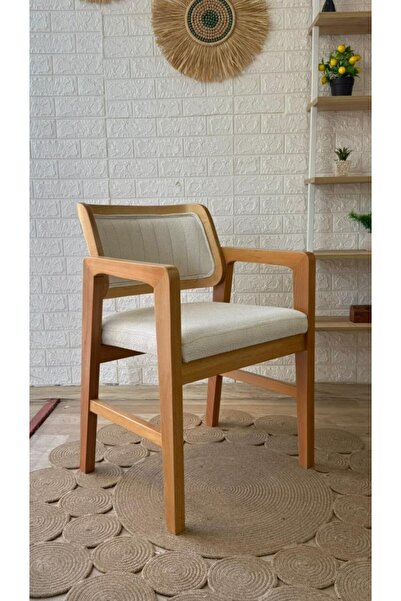 silla Concept İstanbul Sandalye Teddy Krem Kumaş Naturel Ahşap Sandalye