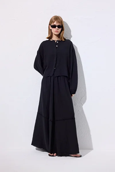 Manuka Muslin Fold Wide Skirt Black