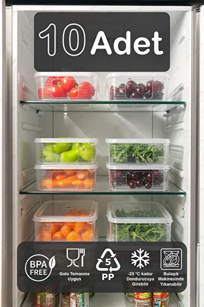 Fesya Home NERA 10 Adet Buzdolabı Organizer Vakumlu Sızdırmaz Kapaklı 3,5 LT ...