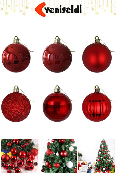 Yenigeldi 6 bucăți de ornamente roșii pentru brad de Crăciun – set de bile de...