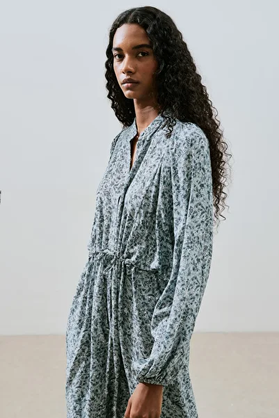 Manuka Patterned Viscosa Tie Dress Lily Indigo