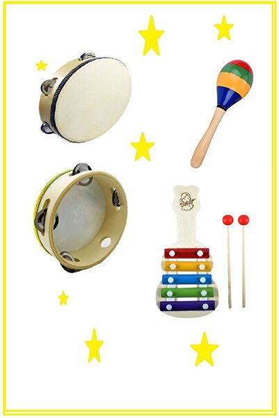 AyasEğiticiOyuncak Bebek Müzik Aleti Ksilefon, Ahşap Deri Tef Ve Renkli Marakas