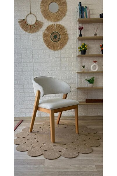 silla Concept Ay Sandalye Teddy Krem Desenli Kumaş Naturel Ahşap Sandalye