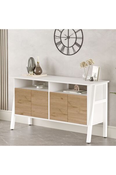 Yurupa Jurina Konsol 4 Kapaklı 140cm Beyaz Metal Ayaklı Sepet-Beyaz JUR3-SW