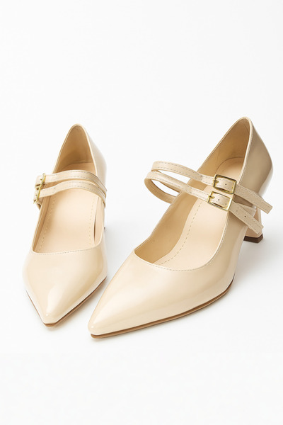 İmerShoes Beige Pointed Toe Double Strap Casual Women's Evening Dress Shoes - 100