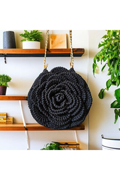 Altınergiyim Polyester Makrome İpten Gül Detaylı Çanta