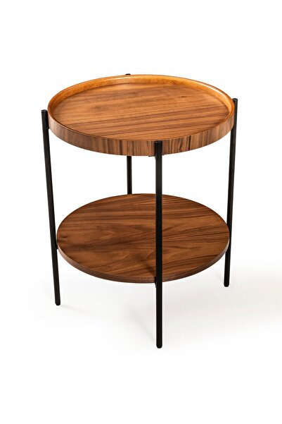 LAGOMA Harmonia Yuvarlak Yan Sehpa Ahşap Raf Metal Ayak