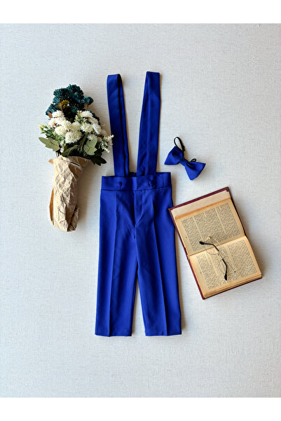 KÜÇÜĞÜM BUTİK Saks Blue Crepe Salopet και παπιγιόν (SALOPET-PAPION)