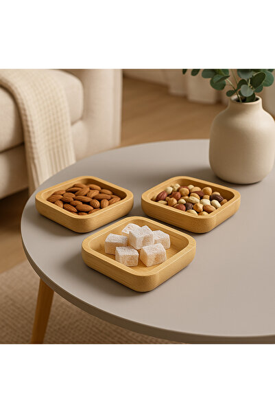 İnterlife Original Bamboo 3-Piece Square Snack Bowl Bamboo Serving Bowl
